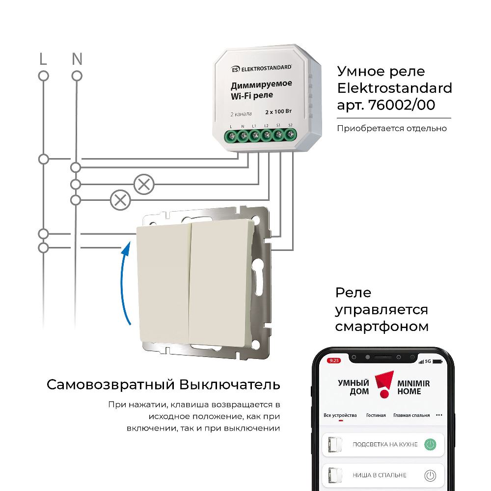 Выключатель двухклавишный встраиваемый с самовозвратом Werkel Слоновая кость W1122403 — изображение 3