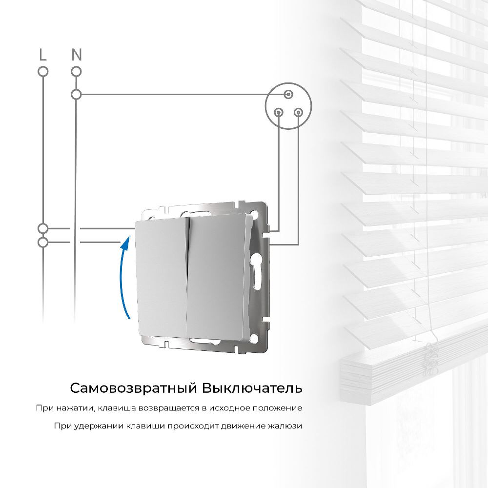 Выключатель двухклавишный встраиваемый с самовозвратом Werkel Cеребряный W1122406 — изображение 2