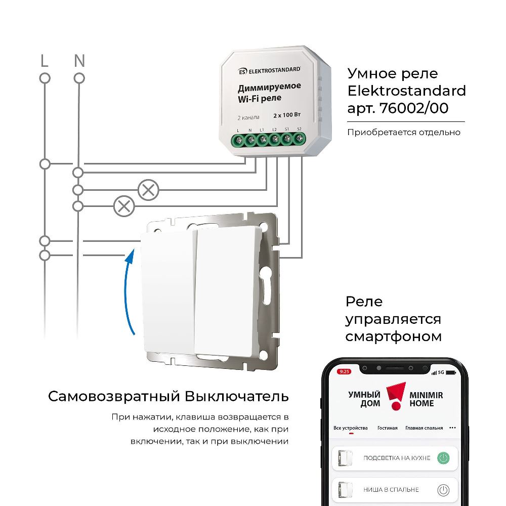 Выключатель двухклавишный встраиваемый с самовозвратом Werkel Белый матовый W1122461 — изображение 3
