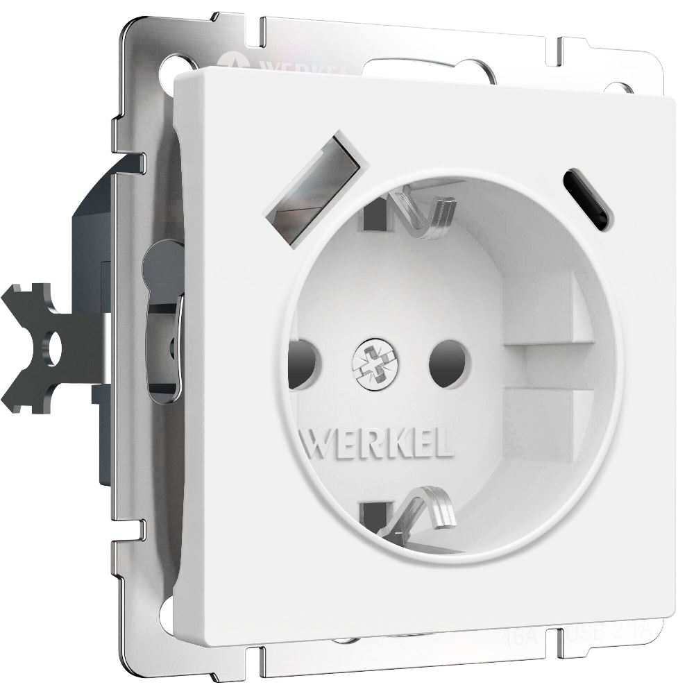 Розетка встраиваемая Werkel с заземлением, шторками и USB тип A+C Белый матовый W1171761