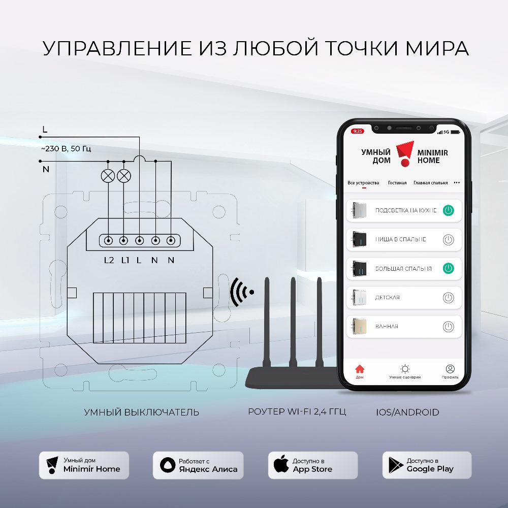 Выключатель двухклавишный встраиваемый сенсорный Werkel с Wifi Шампань W4520611 — изображение 4