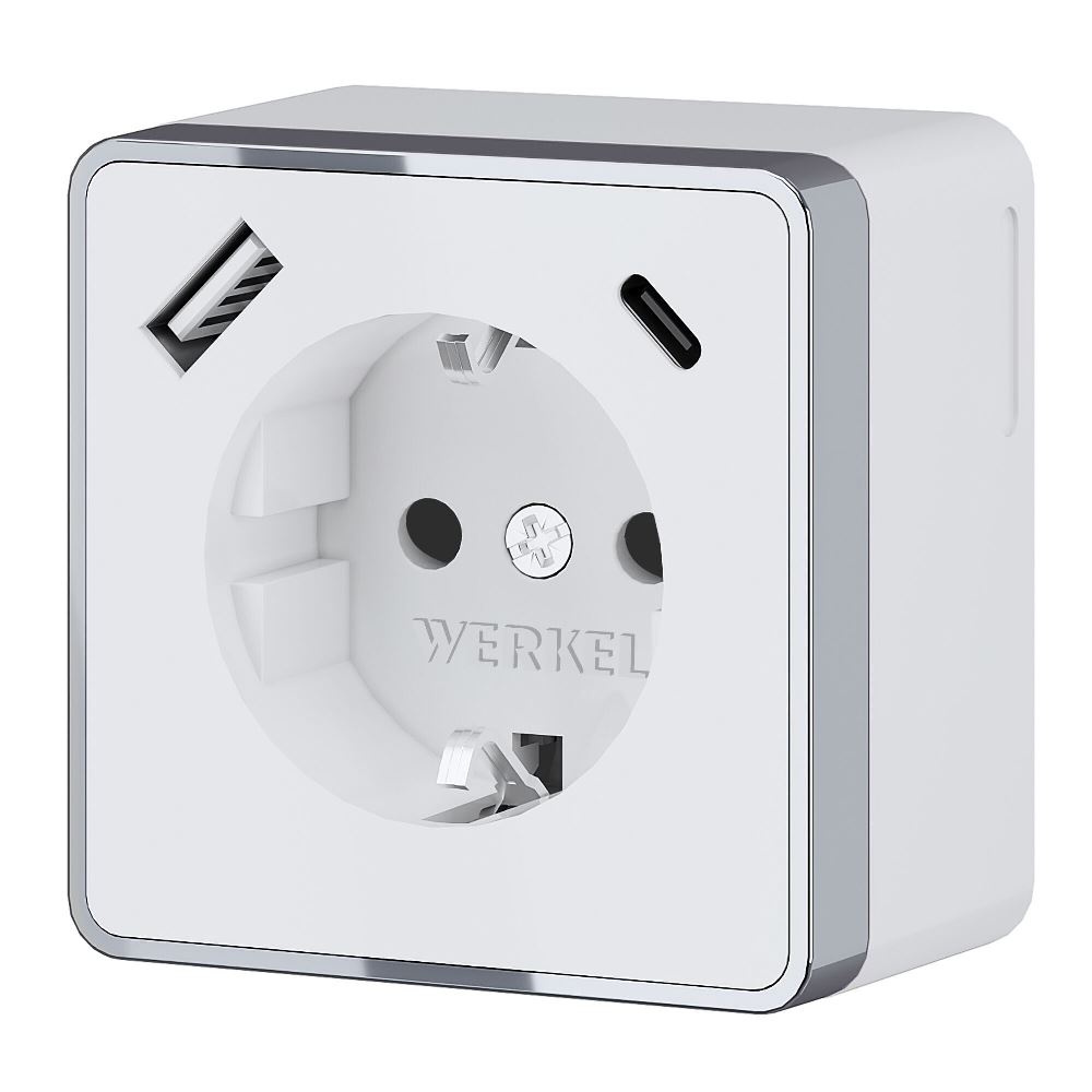Розетка накладная Werkel Gallant с заземлением, шторками и USB тип A+C Белый W5071701