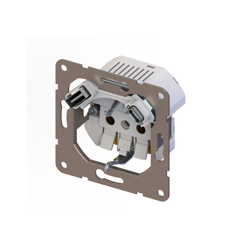 Розетка встраиваемая Donel R98 с заземлением и шторками + зарядка USB A+C 20W Алюминий матовый DA15500-DA22226 — изображение 4
