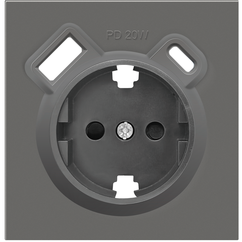 Розетка встраиваемая Donel R98 с заземлением и шторками + зарядка USB A+C 20W Шоколад матовый DA15500-DA22242 — изображение 2