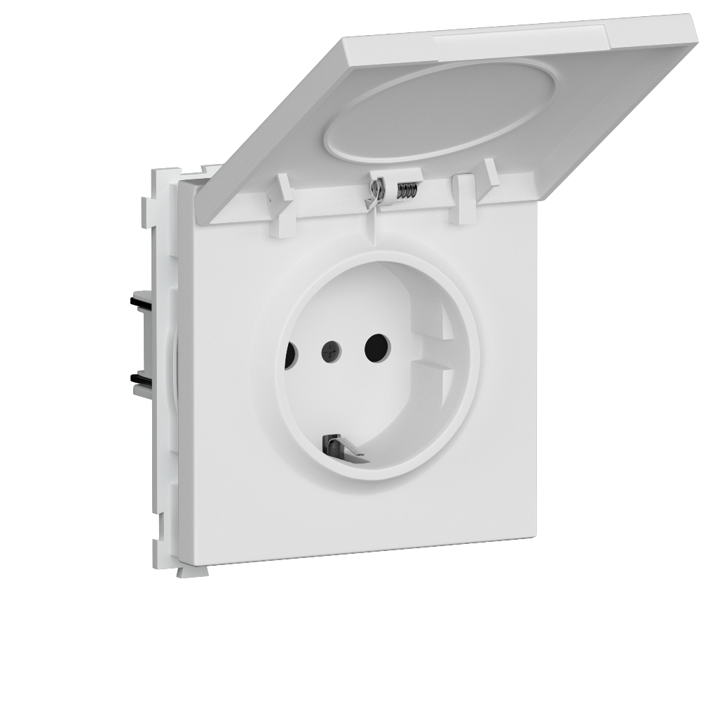 Розетка встраиваемая Donel R98 Schuko с крышкой и заземлением на винтах Белый матовый DA18800-DA52033